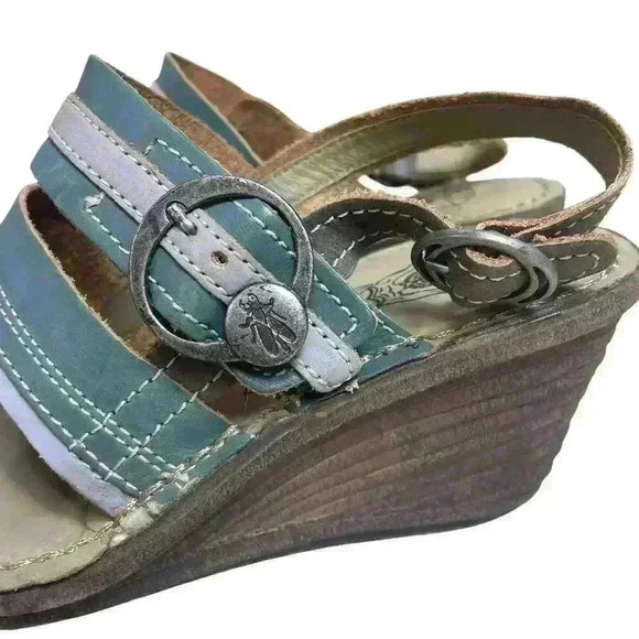 FLY‎ London Women’s EU 37 US 6.5-7 Leather Wedge Sandals Leather Strappy Boho - Picture 4 of 9
